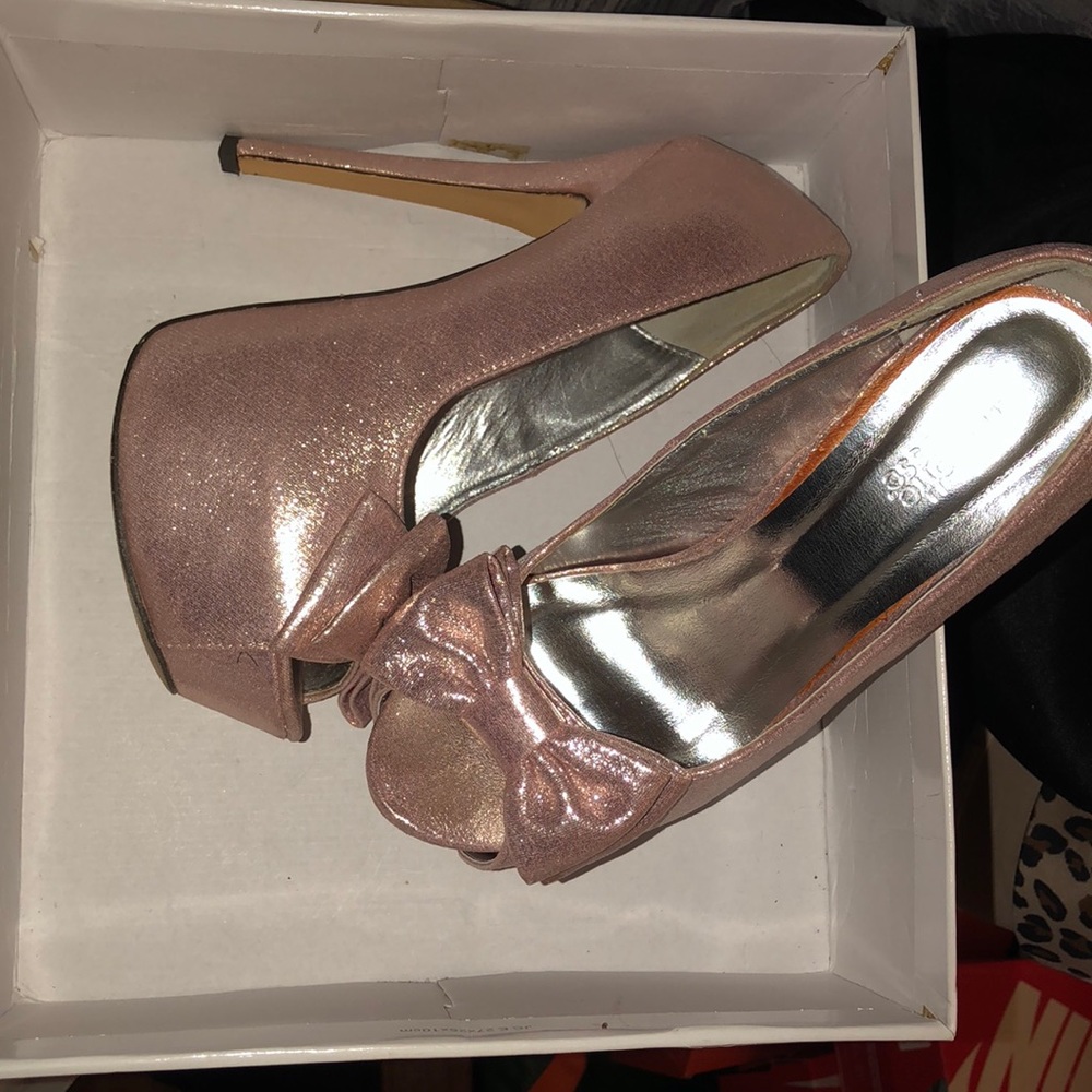 Pink glitter platform heels